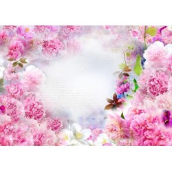 Fototapete - Scent of Carnations - Abstract Floral Motif with Inscriptions and Clouds