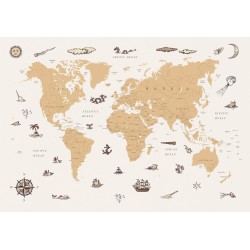 Fototapete - Sea Wolf Map - Countries With Pirate Illustrations