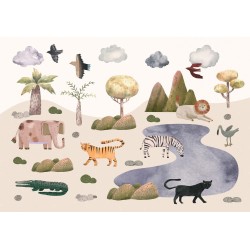 Fototapete - Africa for Toddlers - Savannah Animals in Pastel Colours