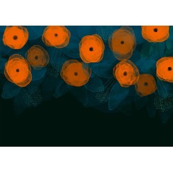Fototapete - Watercolour composition - orange patterns on a delicate leaf background