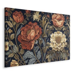 Leinwandbild - Tapestry Large Flowers Retro Floral Motif in Kilim Style