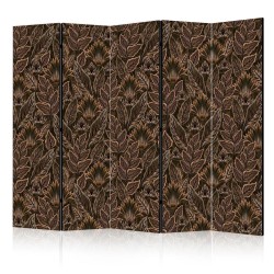 Paravent - Dense Vegetation - Botanical Patterns in Illustrative Style Brown