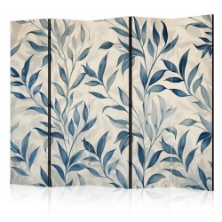 Paravent - Leaves in Blue Colors - Delicate Botanical Motif