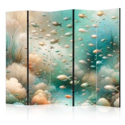 Paravent - Spectacular Underwater Landscape - Fish in an Underwater World in Turquoise Blue Beige and Delicate Orange Co