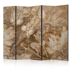 Paravent - Carved Floral Ornaments in Soft Sepia and Brown Tones