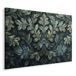 Leinwandbild - Dark Green Victorian Leaves: Botanical Carved Composition