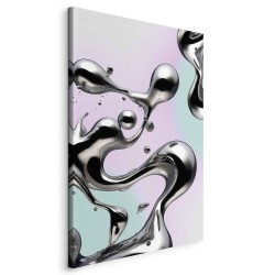 Leinwandbild - Metallic Fluidity - Abstract Silver Forms on a Mint-Purple Background