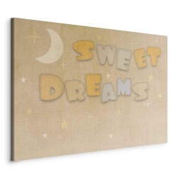 Leinwandbild - Sweet Dreams - Pastel Inscription Surrounded by the Moon and Stars