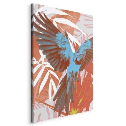 Leinwandbild - Exotic Wings - Parrot Among Abstract Leaf Patterns