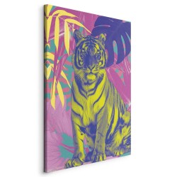 Leinwandbild - Colorful Tiger - Intense Colors of a Tiger Surrounded by Tropical Plants