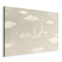 Leinwandbild - Little Conqueror - A Mouse in Heart Pajamas on the Moon Among Clouds