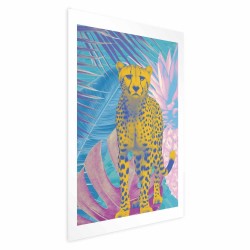 Poster - Poster - Exotic Leopard - colorful portrait of a cheetah against tropical leaves