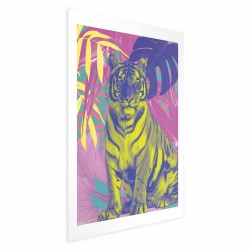 Poster - Colorful Tiger - intense colors of a tiger surrounded by tropical plants