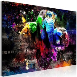 Leinwandbild - Colorful Elephants (1 Part) Wide