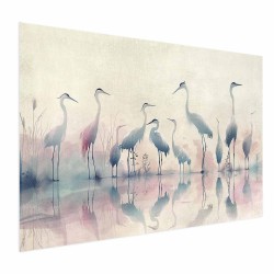 Poster - Birds by the Lake - herons painted in watercolor in a delicate, gray-pink palette