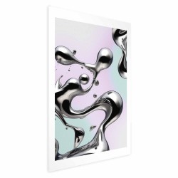 Poster - Metallic Fluidity - abstract silver forms on a mint-purple background