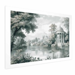 Poster - Landscape with a Park and Lake in Retro Greens