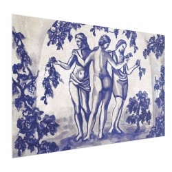 Poster - Ancient Vineyard - three women in a portal painted in blue ink