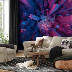 Fototapete - Crystal - geometric fantasy with 3D elements in purple tones