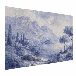 Poster - Blue Bay - Italian Landscape of Lake Como Painted in Blue Ink