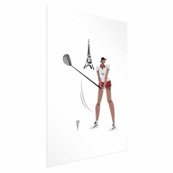 Poster - Illustration of a Female Golfer with the Eiffel Tower in the Background