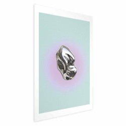 Poster - Metallic Form - abstract sculpture on a mint background with a purple halo