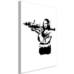 Leinwandbild - Banksy Mona Lisa with Rocket Launcher (1 Part) Vertical