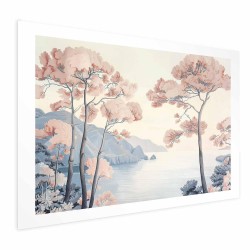 Poster - Ocean Cliffs and Trees Delicate Motif in Pastel Colors