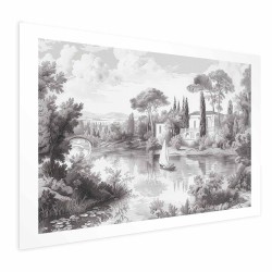 Poster - Black-and-White Vintage Landscape with a Pond