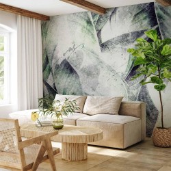 Fototapete - Eclectic jungle - plant motif with exotic leaves with texture