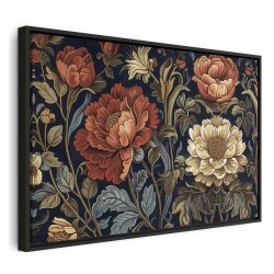 Leinwandbild - Tapestry Large Flowers Retro Floral Motif in Kilim Style