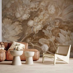 Fototapete - Floral Ornaments Carved in Delicate Sepia and Brown Shades