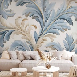 Fototapete - Baroque Ornaments in Light Cream-Blue Hues