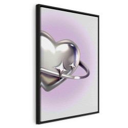 Leinwandbild - Cosmic Heart - Silver Heart with a Ring on a Purple Background