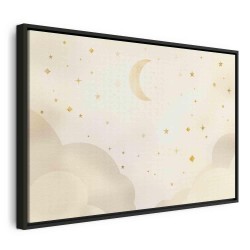 Leinwandbild - Bright Night - Moon Accompanied by Many Stars on a Light Background