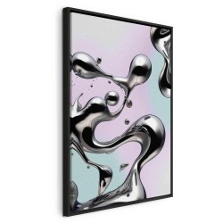 Leinwandbild - Metallic Fluidity - Abstract Silver Forms on a Mint-Purple Background