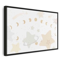 Leinwandbild - Fairy-Tale Galaxy - Phases of the Moon in Yellow Tones Among Stars in Beige and Ash Colors with Stardust