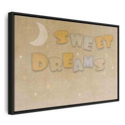 Leinwandbild - Sweet Dreams - Pastel Inscription Surrounded by the Moon and Stars