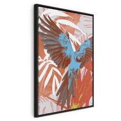 Leinwandbild - Exotic Wings - Parrot Among Abstract Leaf Patterns