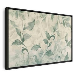 Leinwandbild - Watercolor Botanical Motif Delicate Green-Beige Leaves