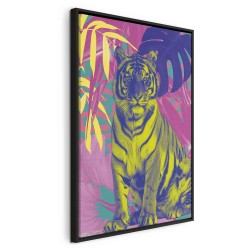 Leinwandbild - Colorful Tiger - Intense Colors of a Tiger Surrounded by Tropical Plants