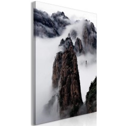 Leinwandbild - High Mountains in Mist (1-part) - Landscape of Clouds Amid Rocks