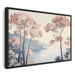 Leinwandbild - Landscape with the Ocean Cliffs and Trees in Delicate Pink Shades