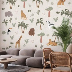 Fototapete - African Composition - Animals for the Childrens Room on a Paper Background