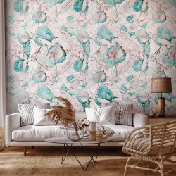 Fototapete - Autumn souvenirs - floral pattern with turquoise leaves