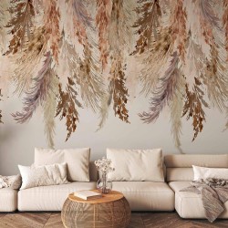 Fototapete - Minimalist boho landscape - dangling leaves in beige colours