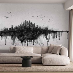 Fototapete - Big city - abstract city skyline in black watercolour style