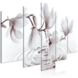 Leinwandbild - Magnolias over Water (5 Parts) Wide Grey