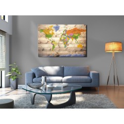 Korkbild - Map on wood: Colourful Travels