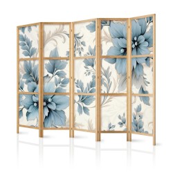 Japanischer Paravent - Turquoise Flowers in Retro Ambiance - Floral Ornaments